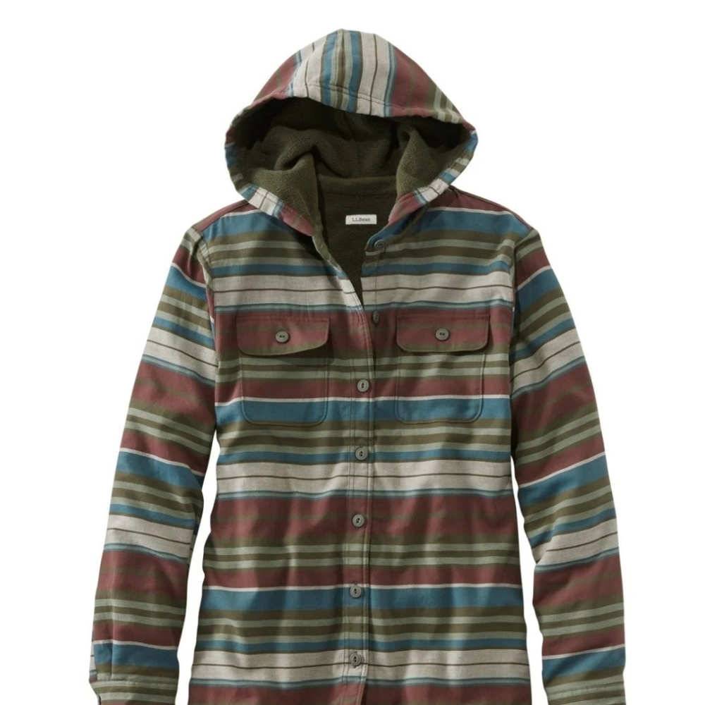L.L. Bean Women's Fleece-Lined Flannel Hoodie, Striped